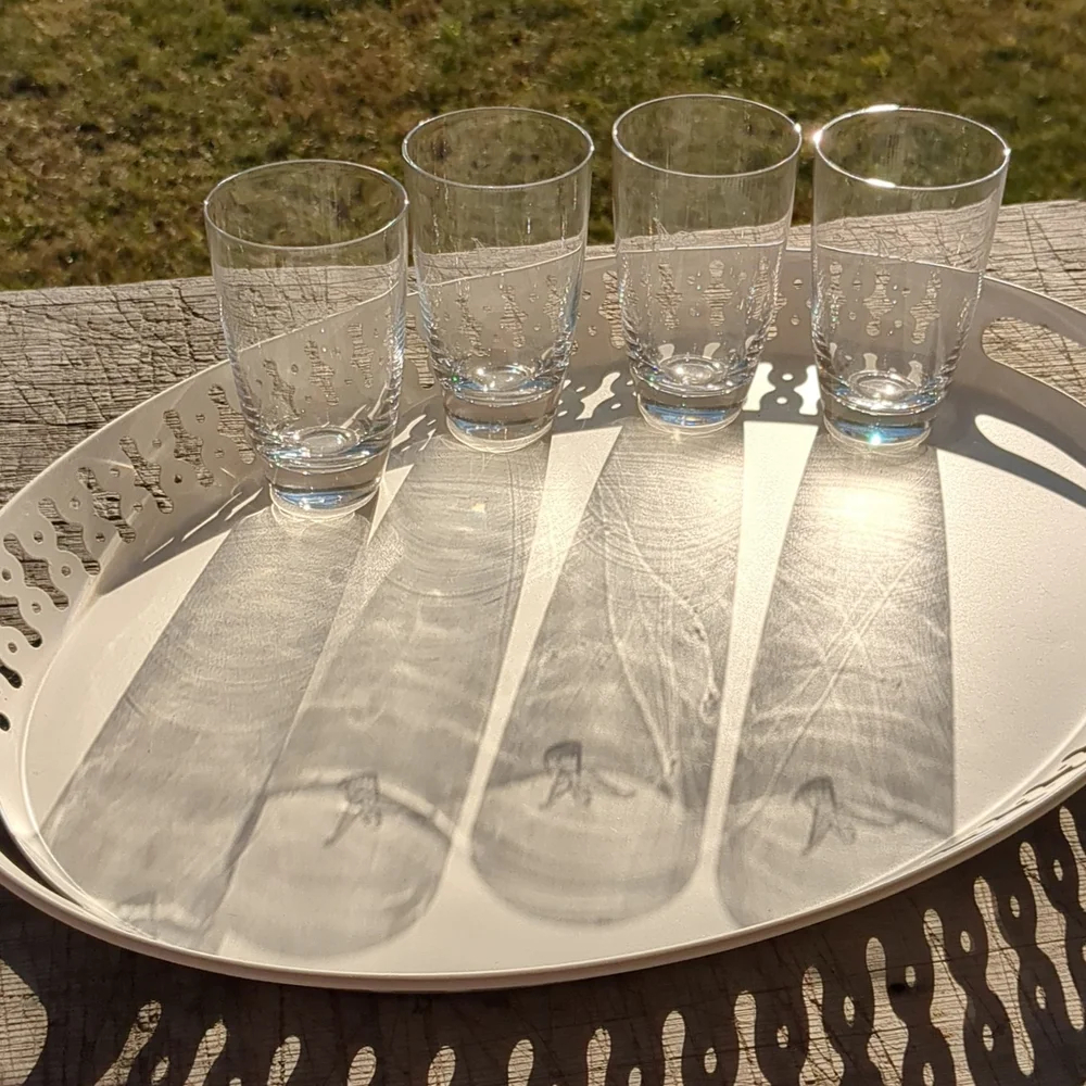 Vintage Fostoria 1959 Ford Thunderbird dealer logo bar glasses SET OF FO…